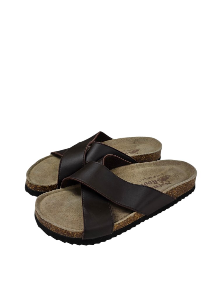 Roots Leather Slide Sandals, Cork Footbed, Comfort, Brown, Slip On, Size 10